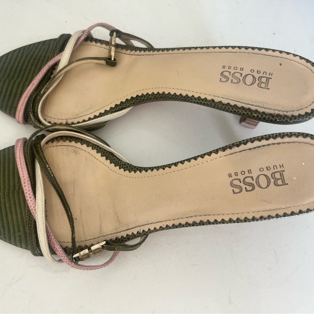 Boss Green and Pink Sandals with kitten heal
